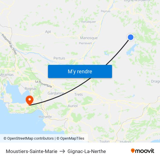 Moustiers-Sainte-Marie to Gignac-La-Nerthe map