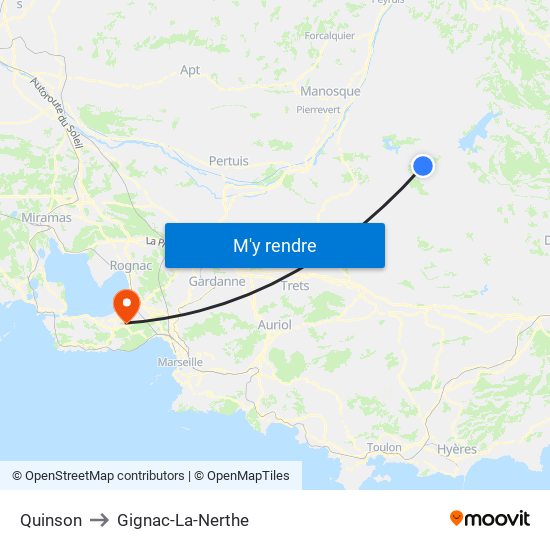 Quinson to Gignac-La-Nerthe map