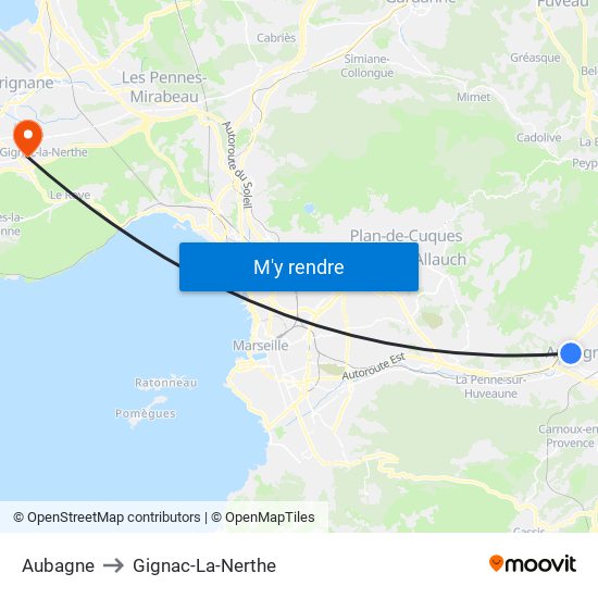 Aubagne to Gignac-La-Nerthe map