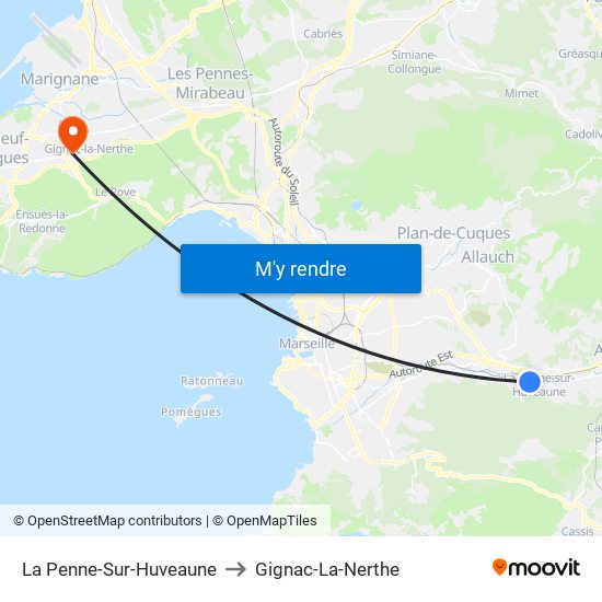 La Penne-Sur-Huveaune to Gignac-La-Nerthe map