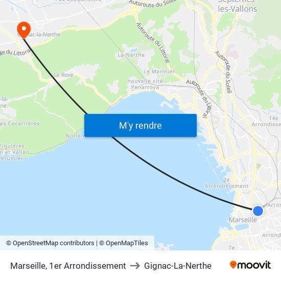 Marseille, 1er Arrondissement to Gignac-La-Nerthe map