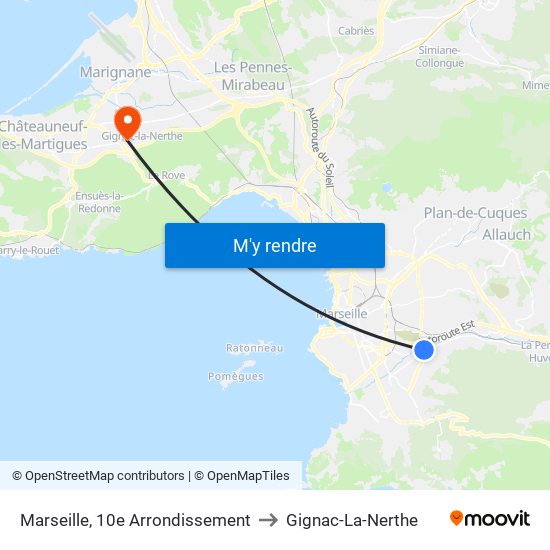Marseille, 10e Arrondissement to Gignac-La-Nerthe map