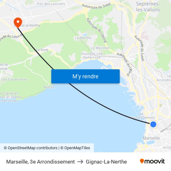 Marseille, 3e Arrondissement to Gignac-La-Nerthe map