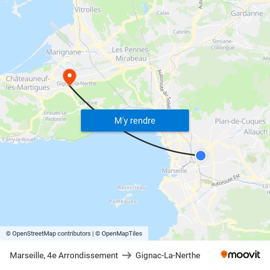 Marseille, 4e Arrondissement to Gignac-La-Nerthe map