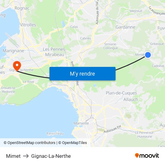 Mimet to Gignac-La-Nerthe map