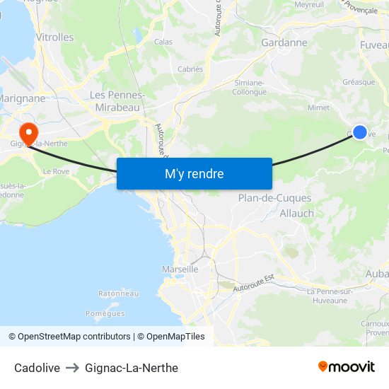 Cadolive to Gignac-La-Nerthe map