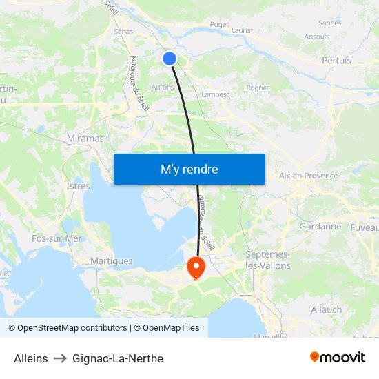 Alleins to Gignac-La-Nerthe map