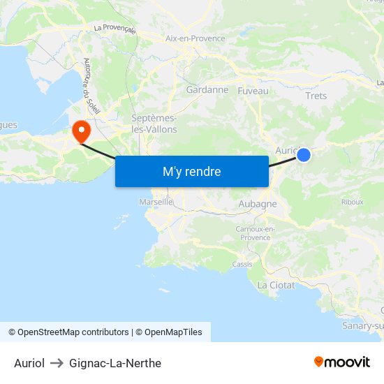 Auriol to Gignac-La-Nerthe map