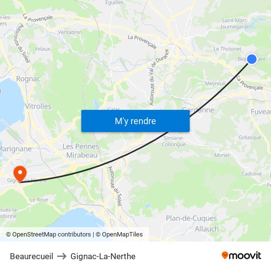 Beaurecueil to Gignac-La-Nerthe map