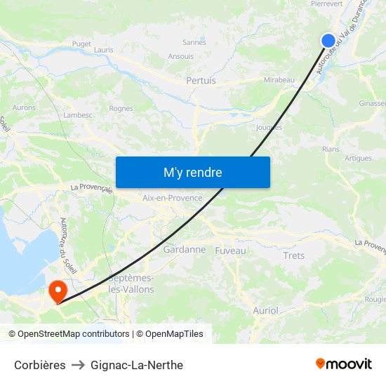 Corbières to Gignac-La-Nerthe map