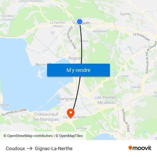 Coudoux to Gignac-La-Nerthe map