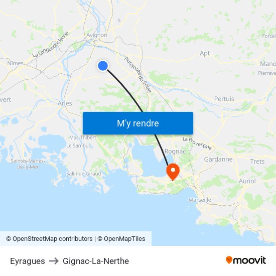 Eyragues to Gignac-La-Nerthe map