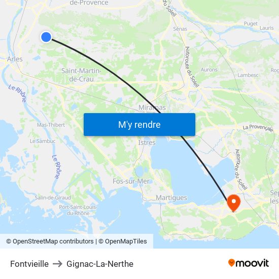 Fontvieille to Gignac-La-Nerthe map