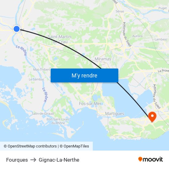 Fourques to Gignac-La-Nerthe map
