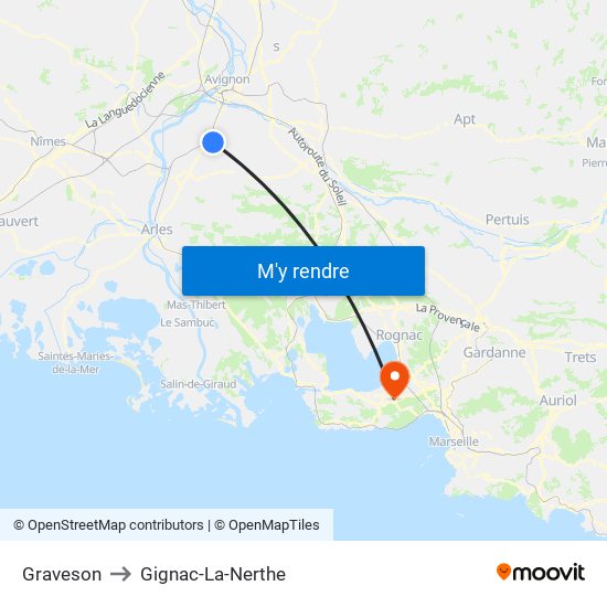Graveson to Gignac-La-Nerthe map