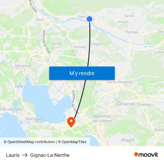 Lauris to Gignac-La-Nerthe map