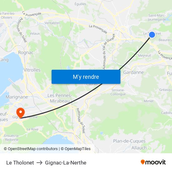 Le Tholonet to Gignac-La-Nerthe map