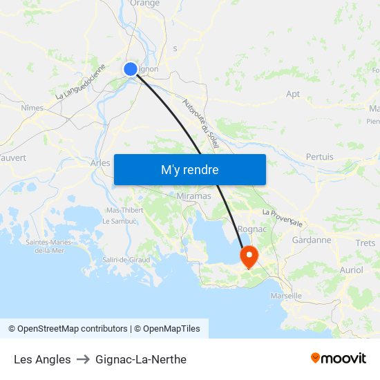 Les Angles to Gignac-La-Nerthe map