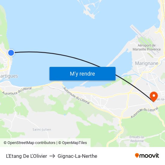 L'Etang De L'Olivier to Gignac-La-Nerthe map
