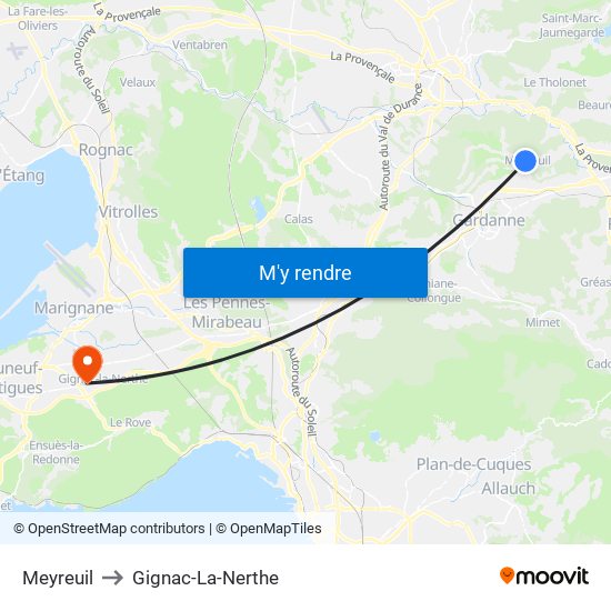Meyreuil to Gignac-La-Nerthe map