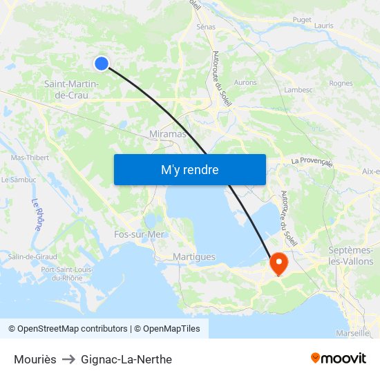 Mouriès to Gignac-La-Nerthe map