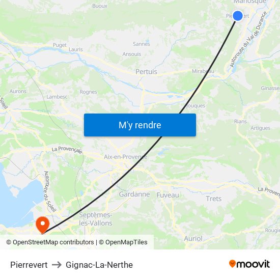 Pierrevert to Gignac-La-Nerthe map