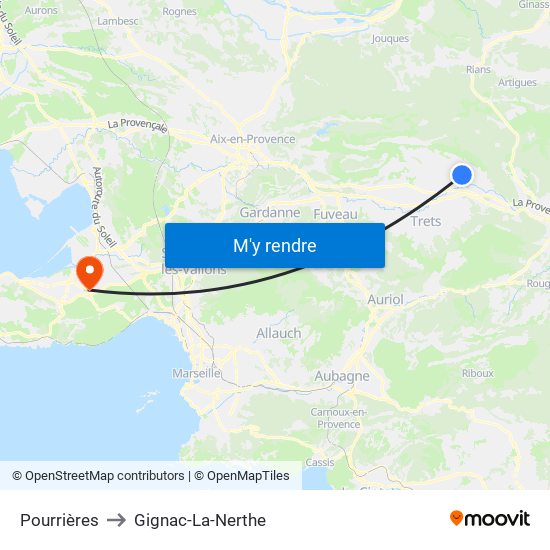 Pourrières to Gignac-La-Nerthe map