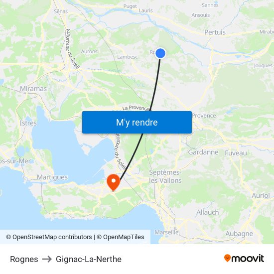 Rognes to Gignac-La-Nerthe map