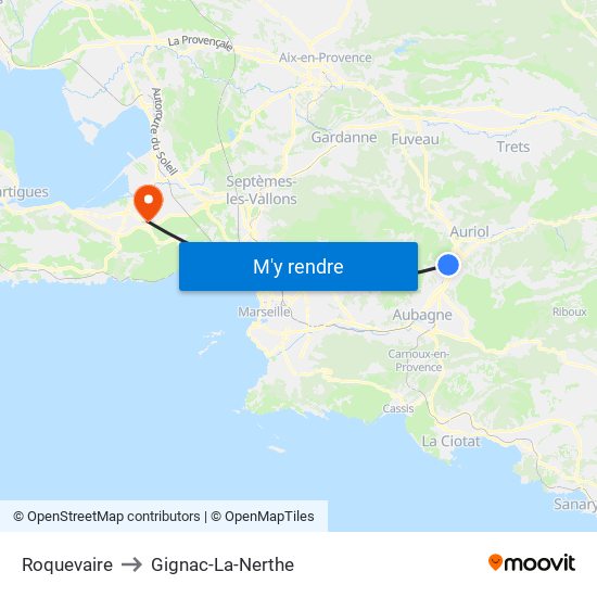 Roquevaire to Gignac-La-Nerthe map