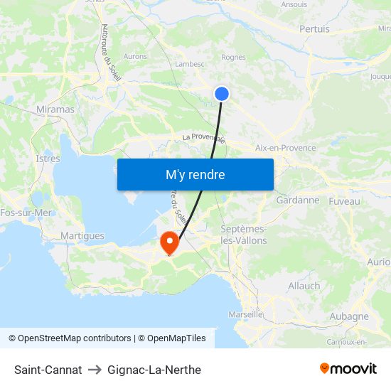 Saint-Cannat to Gignac-La-Nerthe map