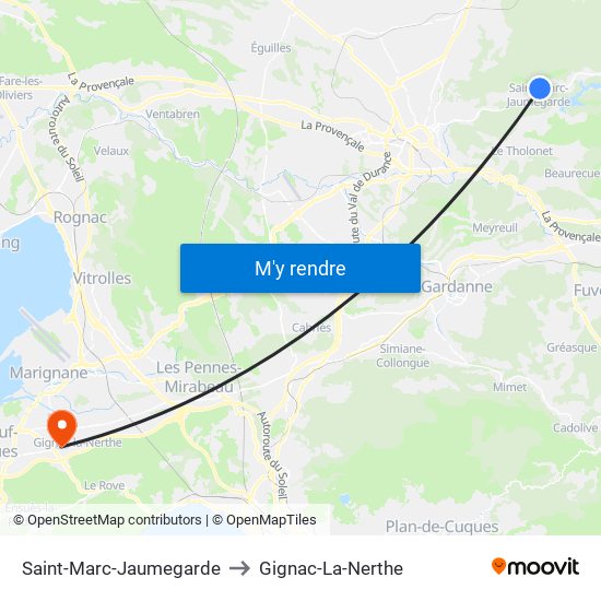 Saint-Marc-Jaumegarde to Gignac-La-Nerthe map