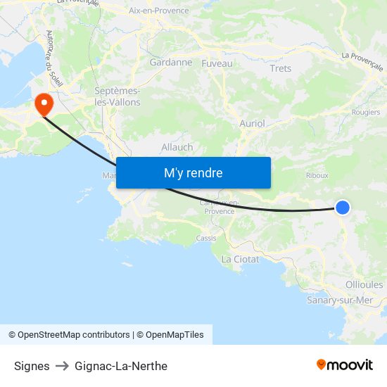Signes to Gignac-La-Nerthe map