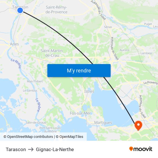 Tarascon to Gignac-La-Nerthe map