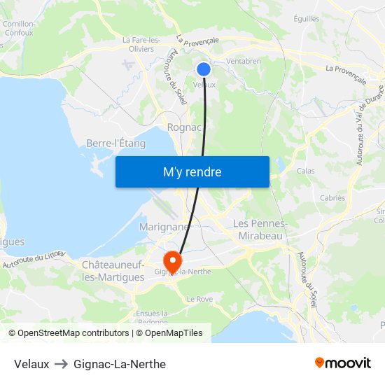 Velaux to Gignac-La-Nerthe map