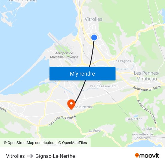 Vitrolles to Gignac-La-Nerthe map