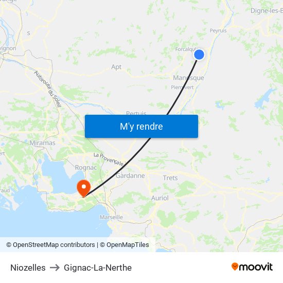 Niozelles to Gignac-La-Nerthe map