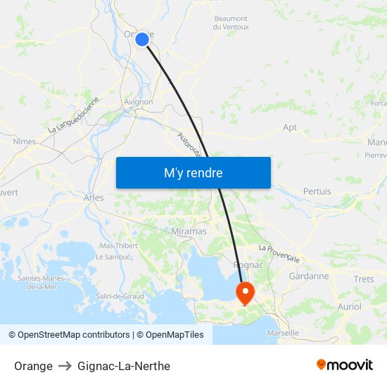 Orange to Gignac-La-Nerthe map