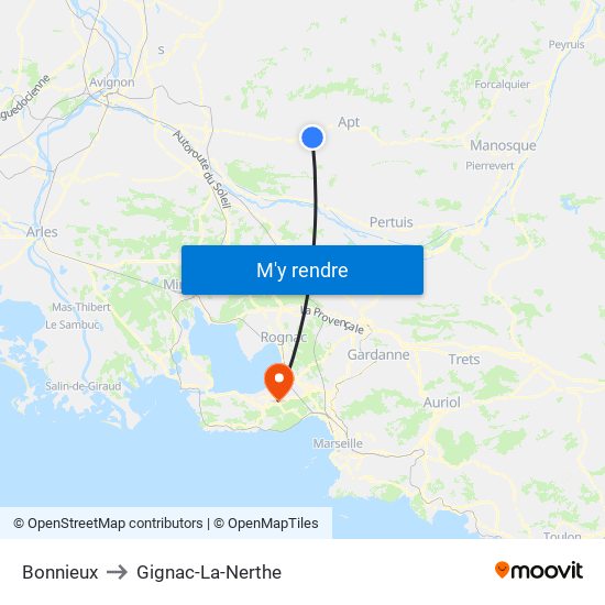 Bonnieux to Gignac-La-Nerthe map