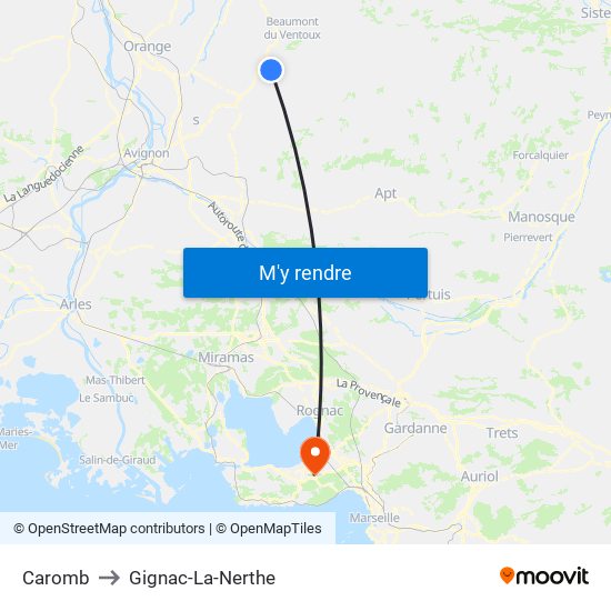 Caromb to Gignac-La-Nerthe map