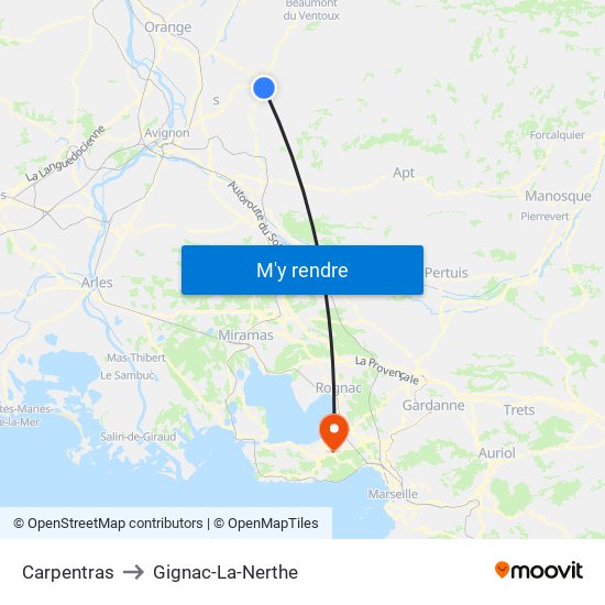 Carpentras to Gignac-La-Nerthe map