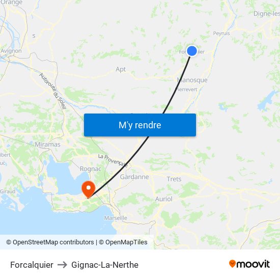 Forcalquier to Gignac-La-Nerthe map