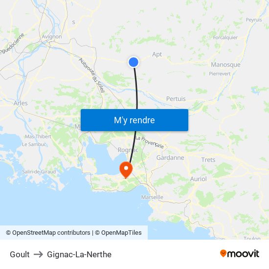 Goult to Gignac-La-Nerthe map