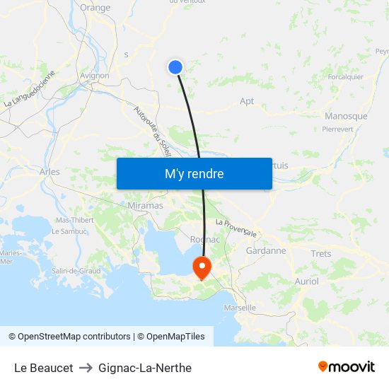 Le Beaucet to Gignac-La-Nerthe map