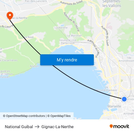 National Guibal to Gignac-La-Nerthe map