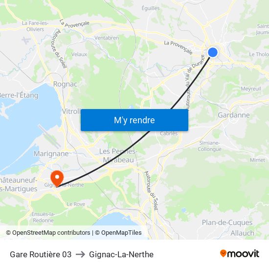 Gare Routière 03 to Gignac-La-Nerthe map