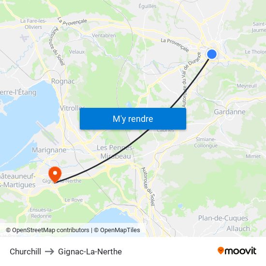 Churchill to Gignac-La-Nerthe map