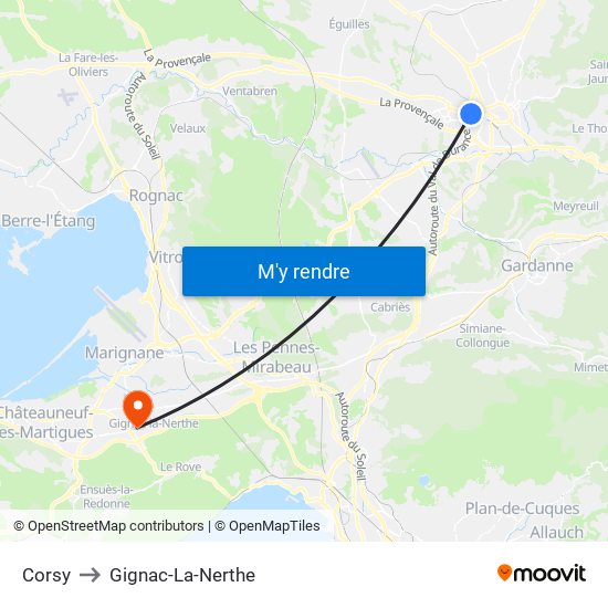 Corsy to Gignac-La-Nerthe map