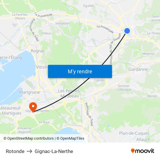 Rotonde to Gignac-La-Nerthe map