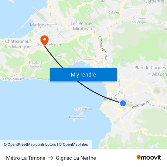 Métro La Timone to Gignac-La-Nerthe map