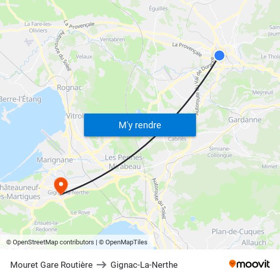 Mouret Gare Routière to Gignac-La-Nerthe map